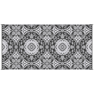 Outsunny Reversible Outdoor Rug, 9' x 18' Waterproof Plastic Straw Floor Mat, Portable RV Camping Carpet, Large Floor Mat for Backyard, Deck, Picnic, Beach, Gray & White Floral