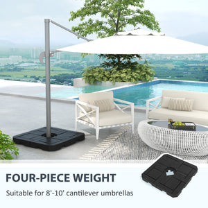 4PCs Cantilever Umbrella Base Weights for Offset Parasol, HDPE Water or Sand Filled Patio Umbrella Weights for Cross Base Stand with Built-in Handles, Black