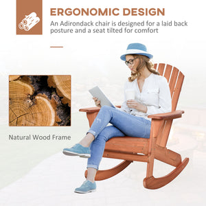 Outsunny Wooden Adirondack Rocking Chair Outdoor Lounge Chair Fire Pit Seating with Slatted Wooden Design, Fanned Back, & Classic Rustic Style for Patio, Backyard, Garden, Lawn, Teak