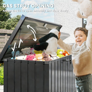 400L Garden Storage Box, Waterproof Metal Outdoor Storage Box with Lockable Lid, Storage Container Furniture Terrace Box, 124 x 66 x 72 cm, Black