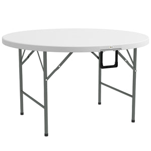 Φ48" Folding Patio Table, Outdoor HDPE Picnic Table, Card Table for 6, Round Folding Banquet with Metal Frame, White