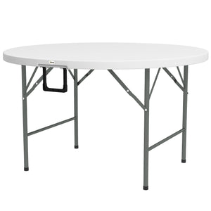Φ48" Folding Patio Table, Outdoor HDPE Picnic Table, Card Table for 6, Round Folding Banquet with Metal Frame, White