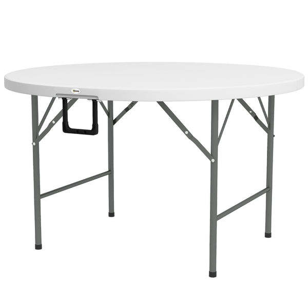 Φ48" Folding Patio Table, Outdoor HDPE Picnic Table, Card Table for 6, Round Folding Banquet with Metal Frame, White