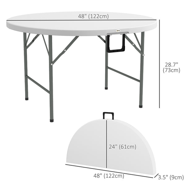 Φ48" Folding Patio Table, Outdoor HDPE Picnic Table, Card Table for 6, Round Folding Banquet with Metal Frame, White