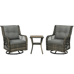 3 Pieces Wicker Patio Furniture Set, Rattan Bistro Set with Swivel Glider Chairs, Cushions, Bistro Table Set Outdoor Patio Conversation Set for Porch Balcony, Grey