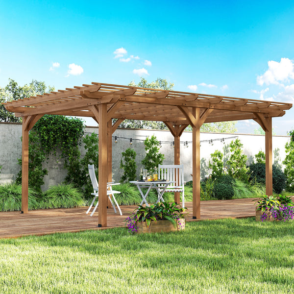 12' x 16' Outdoor Pergola, Wood Gazebo Grape Trellis with Stable Structure for Climbing Plant Support, Garden, Patio, Backyard, Deck, Brown