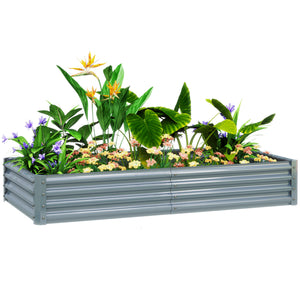 Galvanized Raised Garden Bed, 6 x 3 x 1 FT Rectangular Planter Box, Reinforced Outdoor Raised Bed with Open Bottom for Vegetables, Flowers, Herbs, Silver