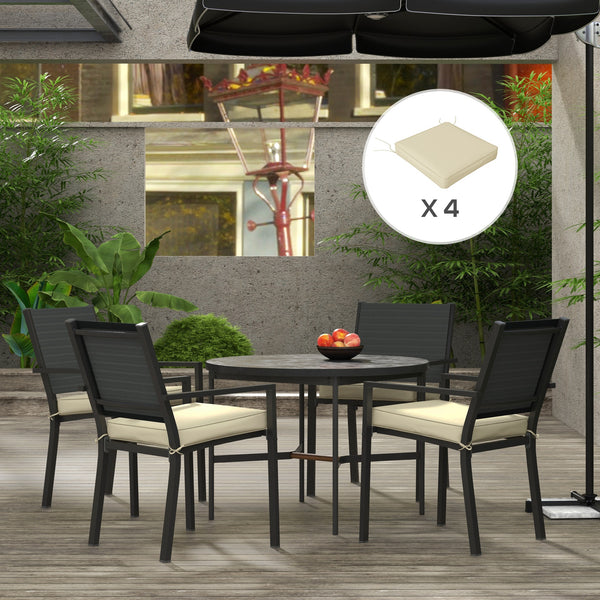 Set of 4 Outdoor Seat Cushions with Ties, Water Repellent Seat Pads for Garden Patio Kitchen Office Chairs, Beige
