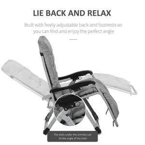 Reclining Zero Gravity Chair with Adjustable Backrest, Folding Garden Sun Lounger with Removable Cushion and Headrest, Set of 2, Dark Grey