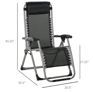 Reclining Zero Gravity Chair with Adjustable Backrest, Folding Garden Sun Lounger with Removable Cushion and Headrest, Dark Blue
