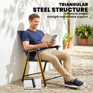 Folding Garden Chairs Set of 4, Foldable Garden Dining Chairs with High Back and Armrests, Breathable Texteline Folding Outdoor Chair Set with Metal Frame for Patio, Balcony, Navy Blue