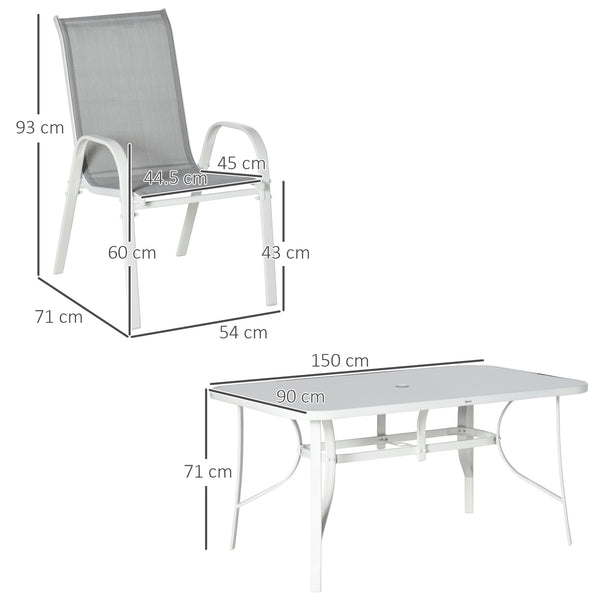 7 Piece Garden Dining Set with Dining Table and Chairs, 6 Seater Outdoor Furniture with Parasol Hole for Deck and Balcony, Grey