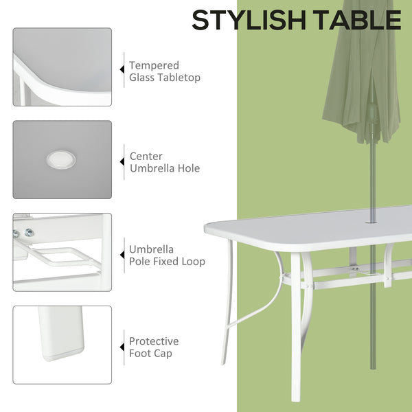 7 Piece Garden Dining Set with Dining Table and Chairs, 6 Seater Outdoor Furniture with Parasol Hole for Deck and Balcony, Grey