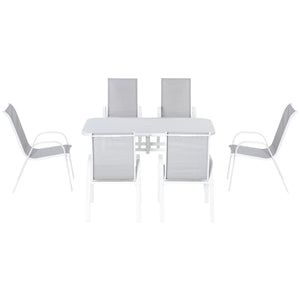 7 Piece Garden Dining Set with Dining Table and Chairs, 6 Seater Outdoor Furniture with Parasol Hole for Deck and Balcony, Grey