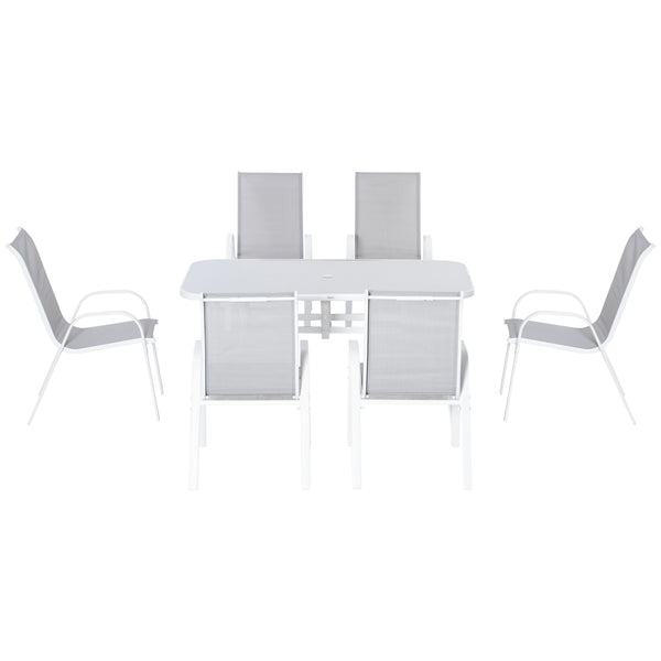7 Piece Garden Dining Set with Dining Table and Chairs, 6 Seater Outdoor Furniture with Parasol Hole for Deck and Balcony, Grey