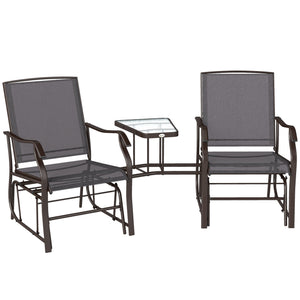 Outdoor Glider Chairs with Coffee Table, Patio 2-Seat Rocking Chair Swing Loveseat with Breathable Sling for Backyard, Garden, and Porch, Gray