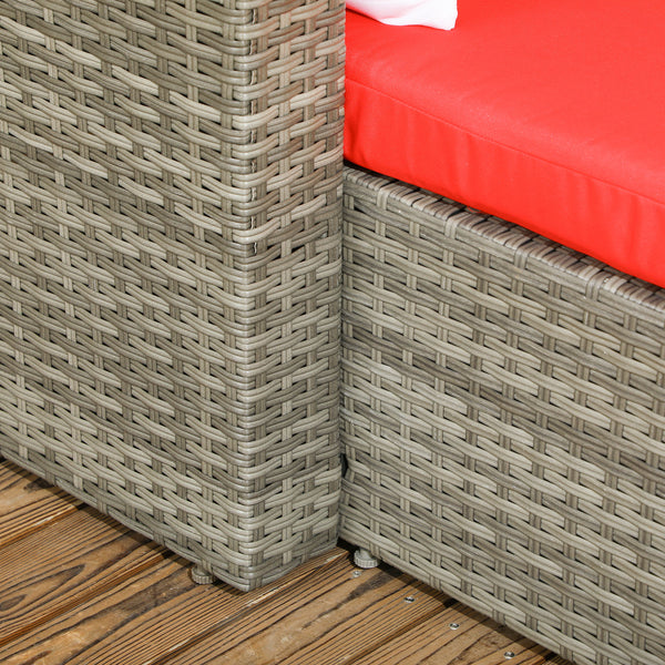 3-Piece Patio Furniture Set Modern Sectional Sofa Rattan Chair Wicker Conversation Set Outdoor Hand Woven Rattan Wicker Furniture Patio Coffee Table Sofa Set, Red