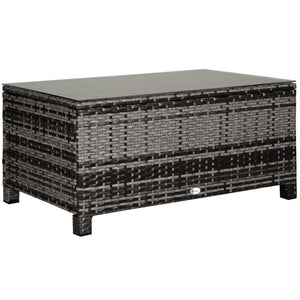 Rattan Coffee Table, Patio Side Table, Hand-woven Wicker Furniture with Tempered Glass Top Outdoor Garden Patio, Mixed Grey