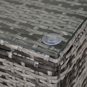 Rattan Coffee Table, Patio Side Table, Hand-woven Wicker Furniture with Tempered Glass Top Outdoor Garden Patio, Mixed Grey