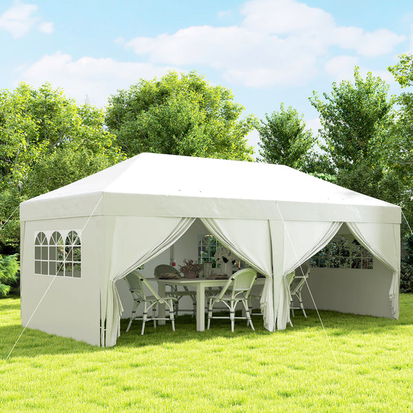 10' x 20' Pop Up Canopy with 6 Walls, Outdoor Easy Up Canopy Party Tent with Steel Frame, Drainage Holes, Instant Garden Shade Shelter with Carrying Bag, White