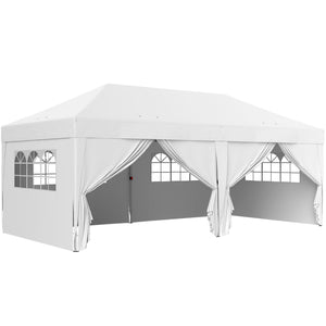 10' x 20' Pop Up Canopy with 6 Walls, Outdoor Easy Up Canopy Party Tent with Steel Frame, Drainage Holes, Instant Garden Shade Shelter with Carrying Bag, White