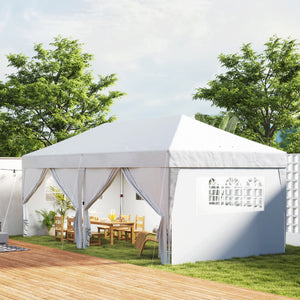 10' x 20' Pop Up Canopy with 6 Walls, Outdoor Easy Up Canopy Party Tent with Steel Frame, Drainage Holes, Instant Garden Shade Shelter with Carrying Bag, White