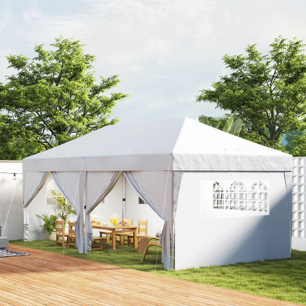 10' x 20' Pop Up Canopy with 6 Walls, Outdoor Easy Up Canopy Party Tent with Steel Frame, Drainage Holes, Instant Garden Shade Shelter with Carrying Bag, White