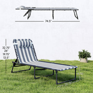 Folding Chaise Lounge Chair Set of 2, Patio Sun Tanning Chair, Outdoor Chaise Lounger with 4-Position Reclining Back, Breathable Mesh Seat for Beach, Poolside, Yard, Blue and White