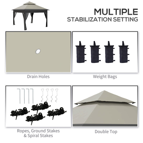 3 x 3(m) Pop Up Gazebo with Mosquito Netting, 1 Person Easy up Marquee Party Tent with 1-Button Push, Double Roof, Carry Bag, Sandbags, Height Adjustable Instant Shelter, Grey