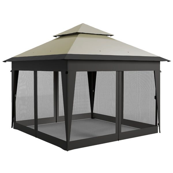 3 x 3(m) Pop Up Gazebo with Mosquito Netting, 1 Person Easy up Marquee Party Tent with 1-Button Push, Double Roof, Carry Bag, Sandbags, Height Adjustable Instant Shelter, Grey