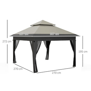 3 x 3(m) Pop Up Gazebo with Mosquito Netting, 1 Person Easy up Marquee Party Tent with 1-Button Push, Double Roof, Carry Bag, Sandbags, Height Adjustable Instant Shelter, Grey