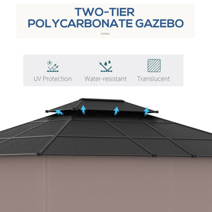10' x 12' Outdoor Gazebo Canopy, Double Roof Hardtop Gazebo with Polycarbonate Roof, Steel Frame, Nettings and Curtains, for Garden, Lawn, Backyard and Deck, Khaki
