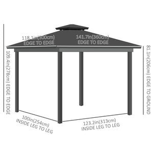 10' x 12' Outdoor Gazebo Canopy, Double Roof Hardtop Gazebo with Polycarbonate Roof, Steel Frame, Nettings and Curtains, for Garden, Lawn, Backyard and Deck, Khaki