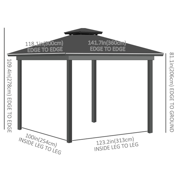 10' x 12' Outdoor Gazebo Canopy, Double Roof Hardtop Gazebo with Polycarbonate Roof, Steel Frame, Nettings and Curtains, for Garden, Lawn, Backyard and Deck, Khaki