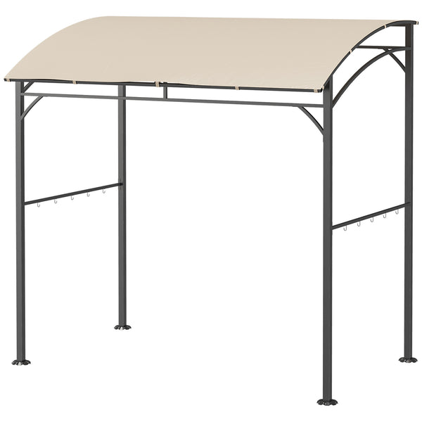 2.2 x 1.5 m BBQ Grill Gazebo Tent, Garden Grill with Metal Frame, Curved Canopy and 10 Hooks, Outdoor Sun Shade, Beige