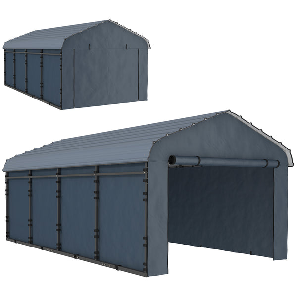 12' x 20' x 8.5' Heavy Duty Metal Carport, Waterproof Car Shelter Garage Canopy with Galvanized Metal Roof and Removable Sidewalls for Cars, Boats, Trucks and Tractors