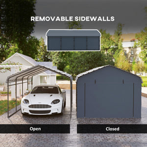 12' x 20' x 8.5' Heavy Duty Metal Carport, Waterproof Car Shelter Garage Canopy with Galvanized Metal Roof and Removable Sidewalls for Cars, Boats, Trucks and Tractors