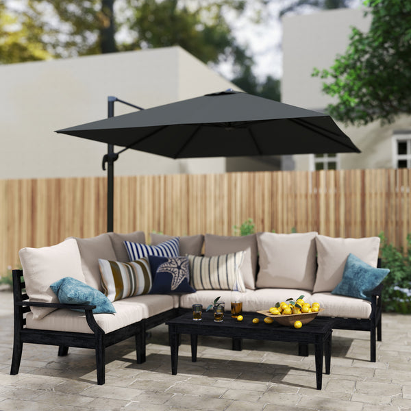8 FT Cantilever Patio Umbrella, UPF50+ Outdoor Square Aluminium Offset Umbrella with 360° Rotation, Cross Base, Crank and Tilt for Garden, Patio, Deck and Pool, Dark Grey