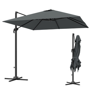 8 FT Cantilever Patio Umbrella, UPF50+ Outdoor Square Aluminium Offset Umbrella with 360° Rotation, Cross Base, Crank and Tilt for Garden, Patio, Deck and Pool, Dark Grey