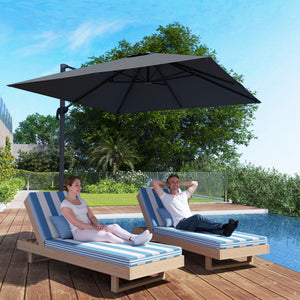 8 FT Cantilever Patio Umbrella, UPF50+ Outdoor Square Aluminium Offset Umbrella with 360° Rotation, Cross Base, Crank and Tilt for Garden, Patio, Deck and Pool, Dark Grey
