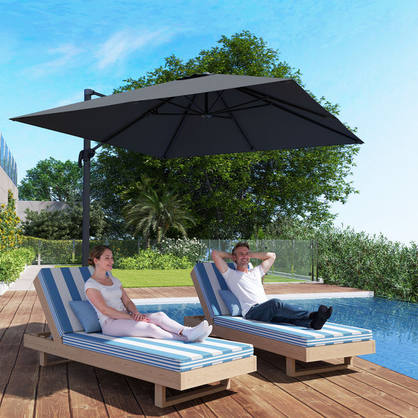 8 FT Cantilever Patio Umbrella, UPF50+ Outdoor Square Aluminium Offset Umbrella with 360° Rotation, Cross Base, Crank and Tilt for Garden, Patio, Deck and Pool, Dark Grey
