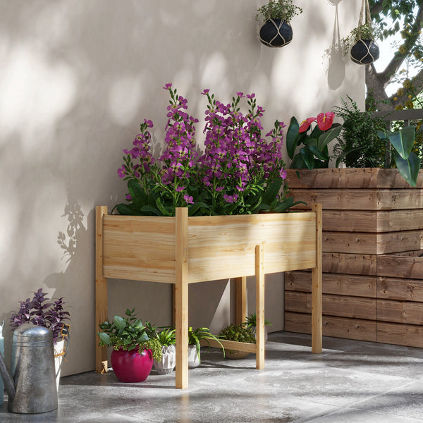 Wooden Raised Garden Bed with Drain Holes, Bed Liner for Vegetables, Flowers, Herbs, Outdoor Elevated Planter Box with Legs for Backyard Patio, 45.3"x21.7"x31.5", Natural