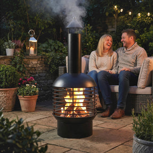 Chimney Fire Pit, Portable Wood Burning Firepit with Poker, Charcoal Grid, Outdoor Fireplace for Garden Patio, Black