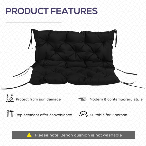 Porch Swing Cushion Garden Bench Cushion with Backrest, Non-Slip 2-Seater Thick Pad, Swing Chair Mat Replacement for Indoor and Outdoor, 39.4" x 38.6", Black