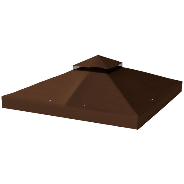 10' x 10' Gazebo Replacement Canopy Cover, 2-Tier Outdoor Gazebo Roof Replacement with Drain Holes, Water Resistant PVC Coating, 370g/㎡, UPF30+, TOP COVER ONLY, Coffee
