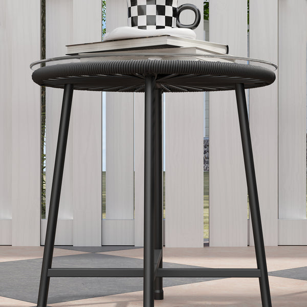 3 Pieces Wicker Patio Furniture Set, Acapulco Chair Set with Glass Top Coffee Table and Cushions, Bistro Table Set Outdoor Patio Conversation Set for Porch, Balcony, Black