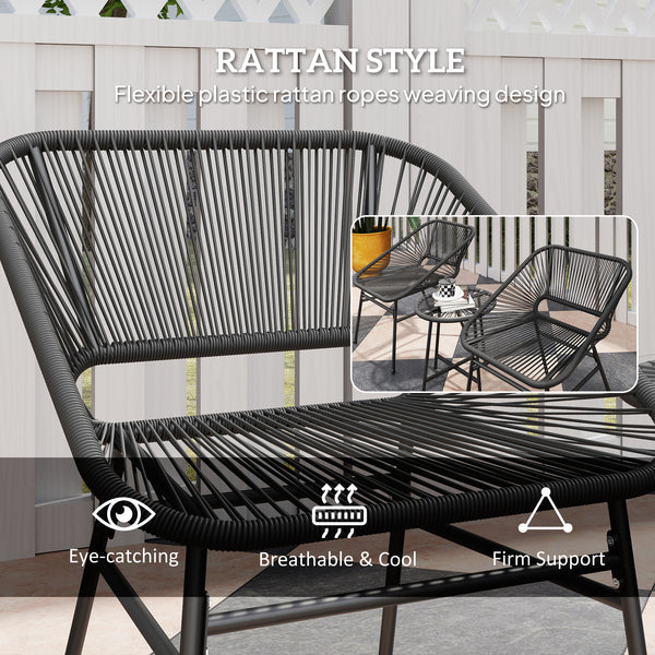 3 Pieces Wicker Patio Furniture Set, Acapulco Chair Set with Glass Top Coffee Table and Cushions, Bistro Table Set Outdoor Patio Conversation Set for Porch, Balcony, Black