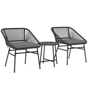 3 Pieces Wicker Patio Furniture Set, Acapulco Chair Set with Glass Top Coffee Table and Cushions, Bistro Table Set Outdoor Patio Conversation Set for Porch, Balcony, Black
