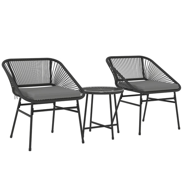3 Pieces Wicker Patio Furniture Set, Acapulco Chair Set with Glass Top Coffee Table and Cushions, Bistro Table Set Outdoor Patio Conversation Set for Porch, Balcony, Black