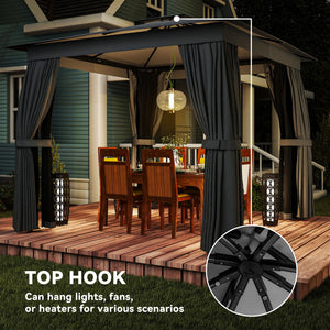 10' x 10' Outdoor Patio Gazebo, Soft Top Gazebo Canopy Shelter with Double Roof, Curtains, Netting, Steel Frame, UPF30+ Protection, Ceiling Hook for Lawn, Backyard, Deck, Dark Gray